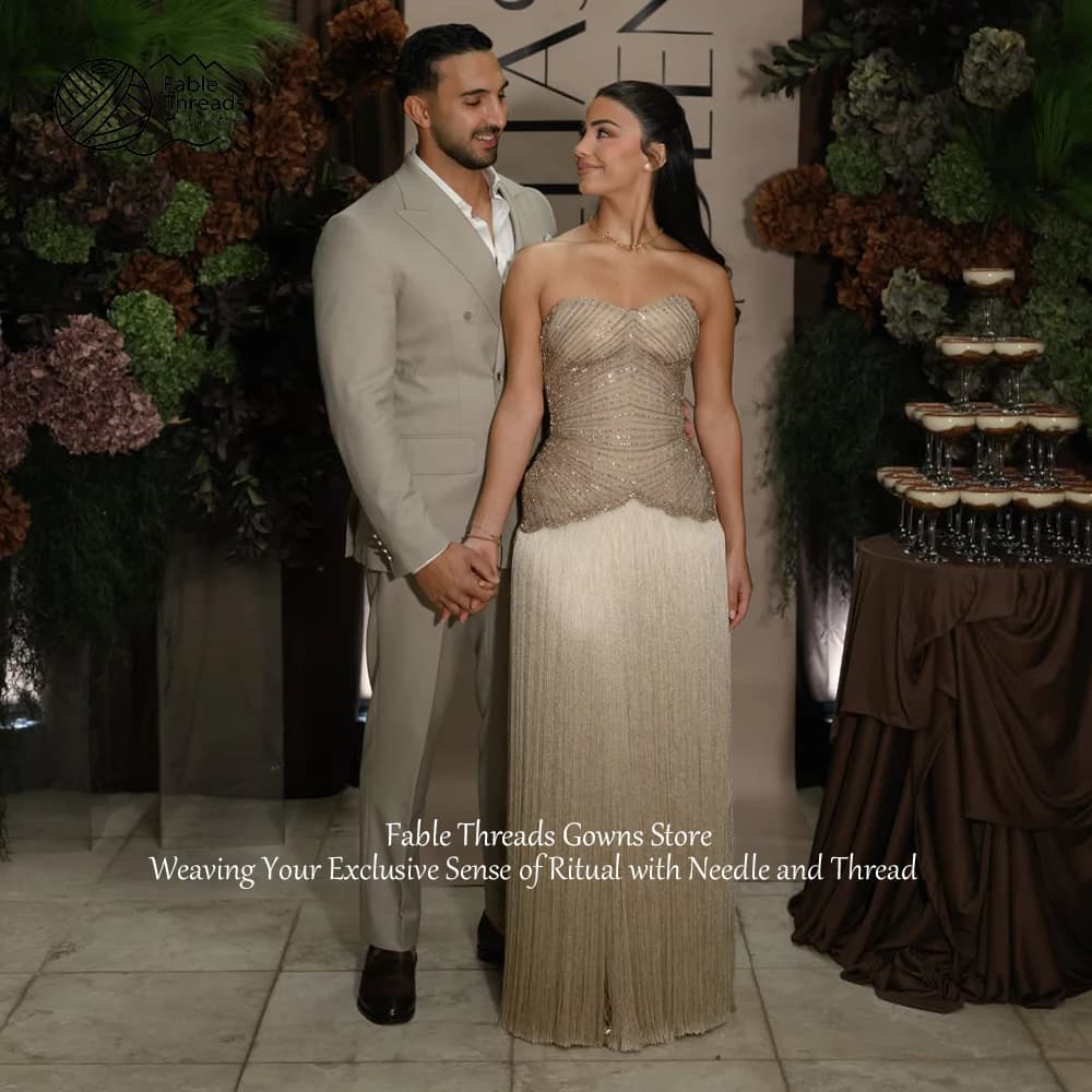 FableT Luxury  Sweetheart Beading Celebrity Gowns Delicate Tassel Custom Evening Dresses Classic Zipper Back Prom Dresses