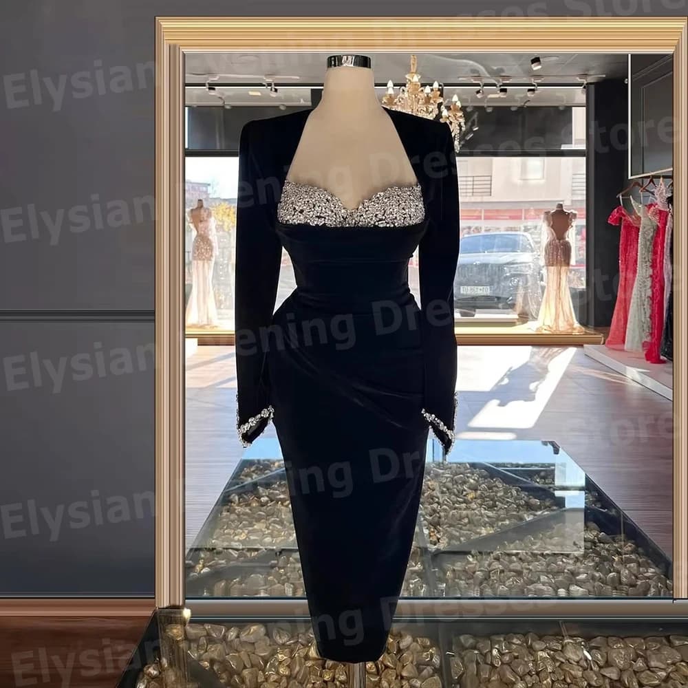 Elegant Women's Mermaid Sweetheart Evening Dresses Customized Long Sleeve Beaded Robe De Soirée Prom Gowns Vestidos Para Mujer