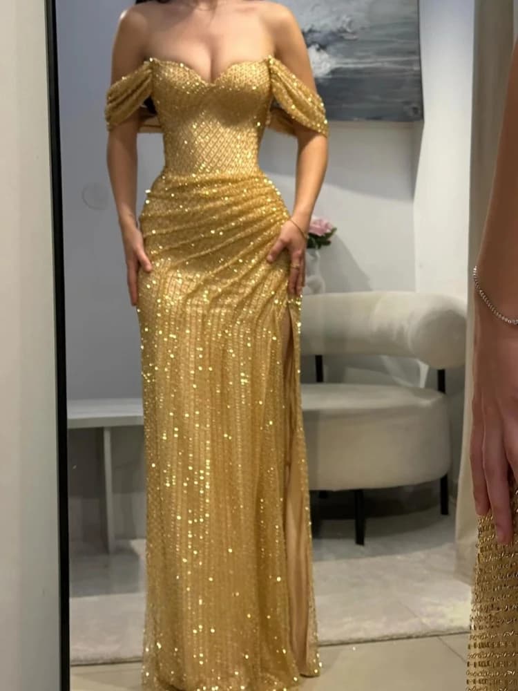 Luxury Sequins Sweetheart Neck Mermaid Prom Dress Side Split Sleeveless vestidos de noiva Customized Floor-length Formal New