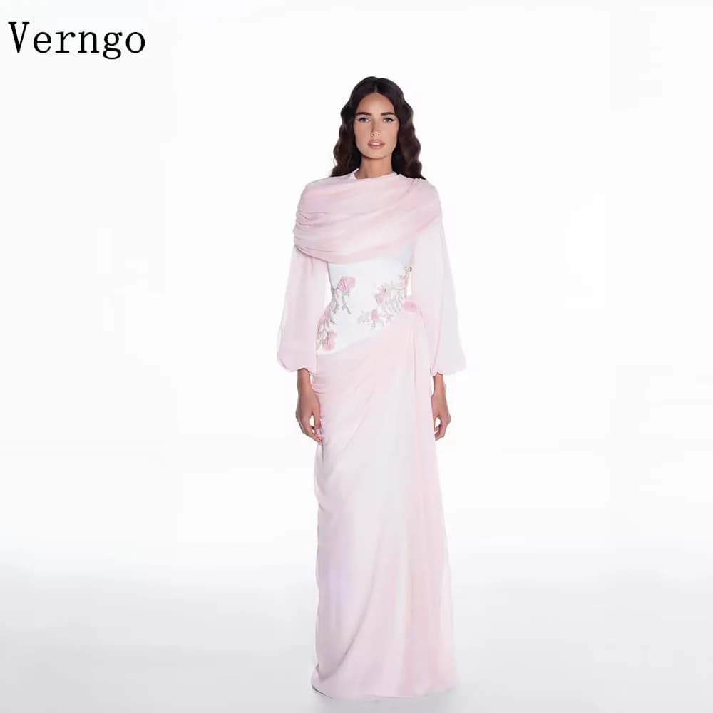 Verngo Luxury Appliques Chiffon Evening Dress O Neck Full Sleeves A Line Prom Dresses Modern Holiday Party Gowns 2026 Customized
