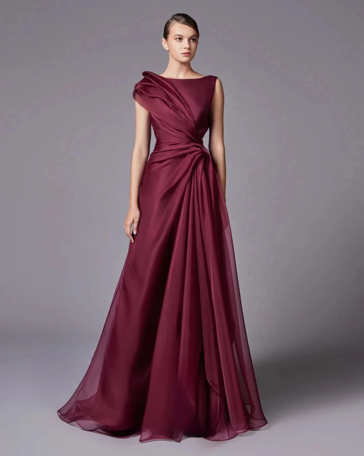 Burgundy Chiffon Long Bespoke Occasion Gown Evening Dresses Prom Pastrol Unisex Jersey Retro Dubai Saudi Arabic Customized