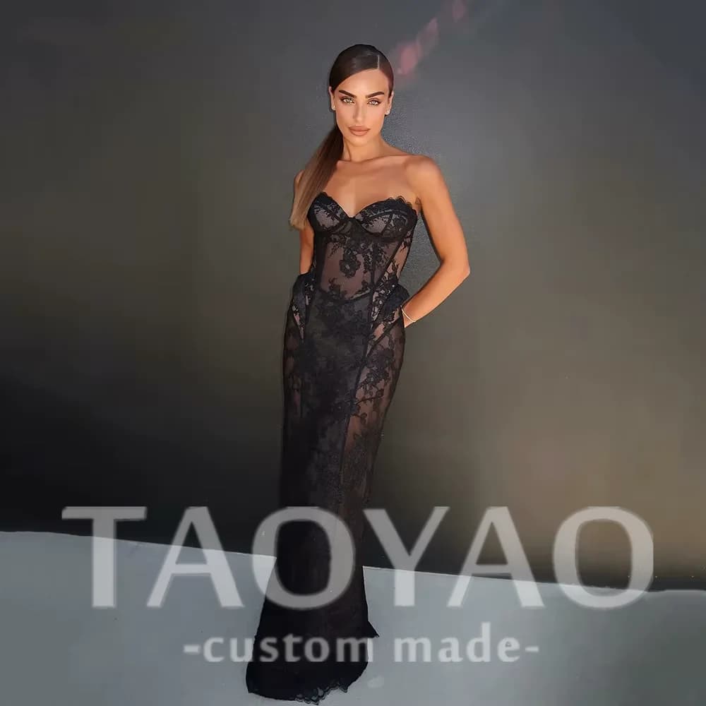 Sexy Off Shoulder Black Evening Dresses Lace Sweetheart Mermaid Floor Length Pleat Prom Gowns Formal Party Dress Customized