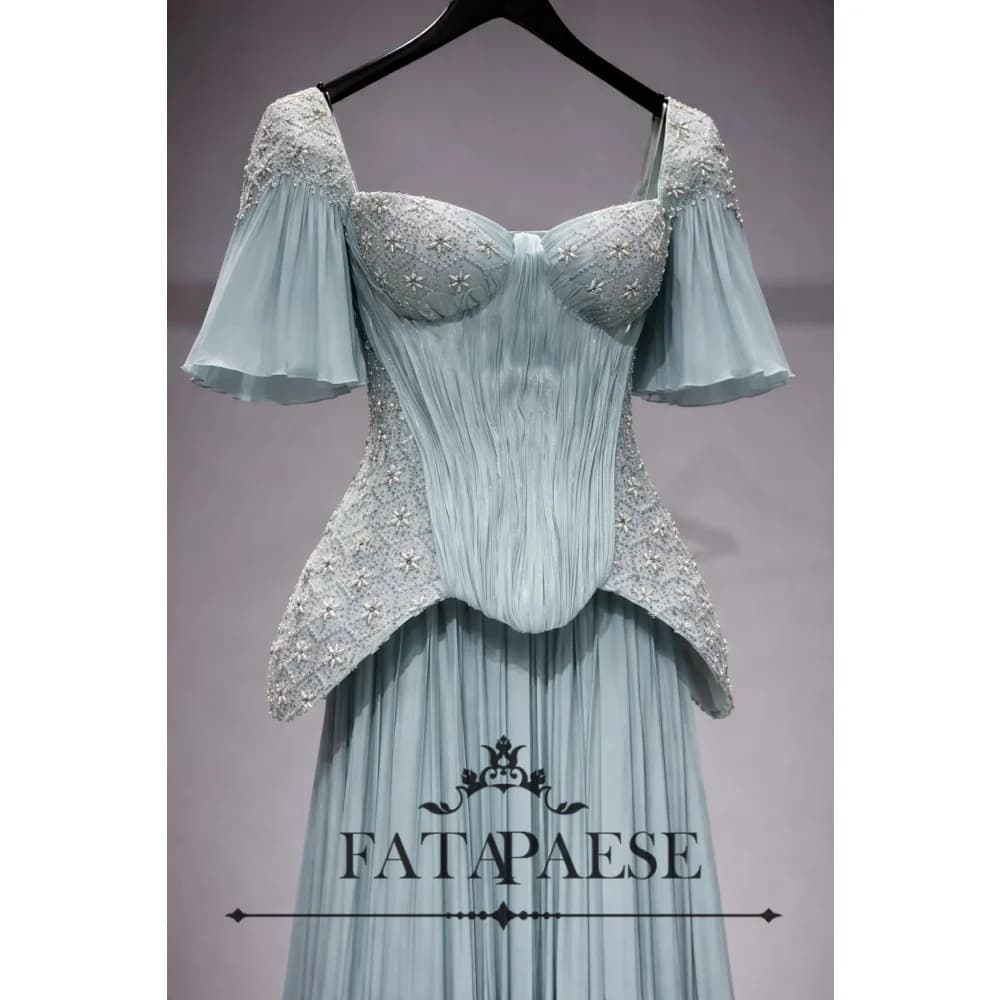 FATAPAESE Customized Sparkling Beadings Luxury Women's FormaL Evening Dresses Pearl Square Neck Straight Floor Length Party Gown