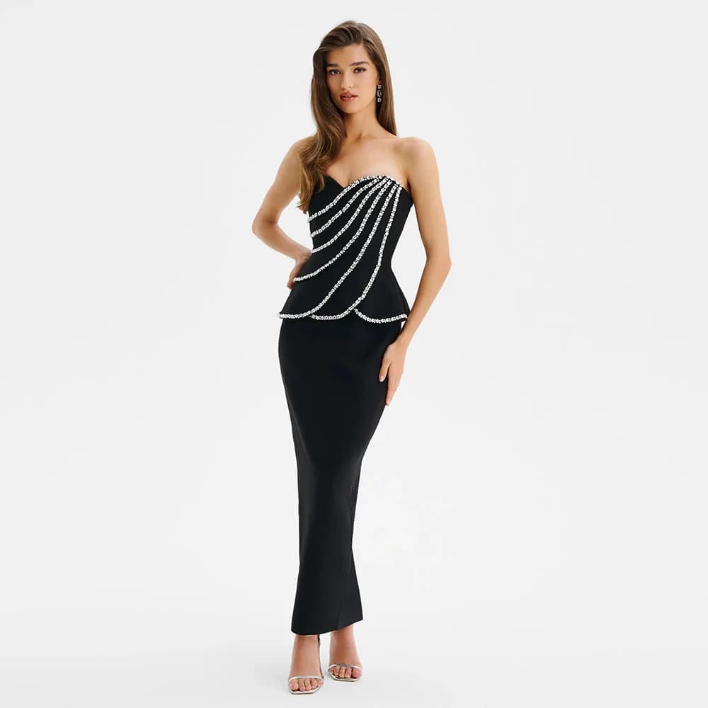 Customized Formal Party Dresses Ankel Length Women's Evening Dresses Strapless Sleeveless Beading Prom Dress