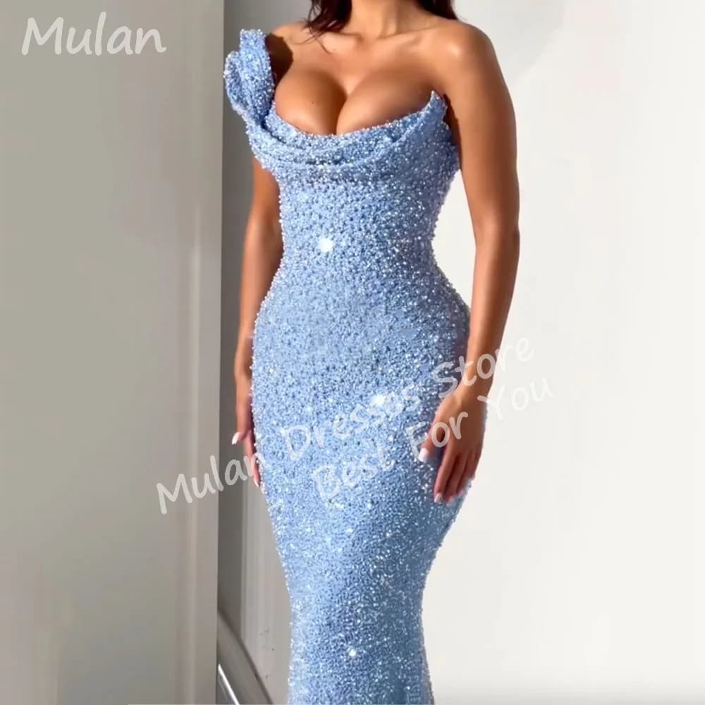 Customized Luxury Beads Long Mermaid Evening Dresses for Women Blue Floor-Length Special Events Prom Party Wedding Dress 2026