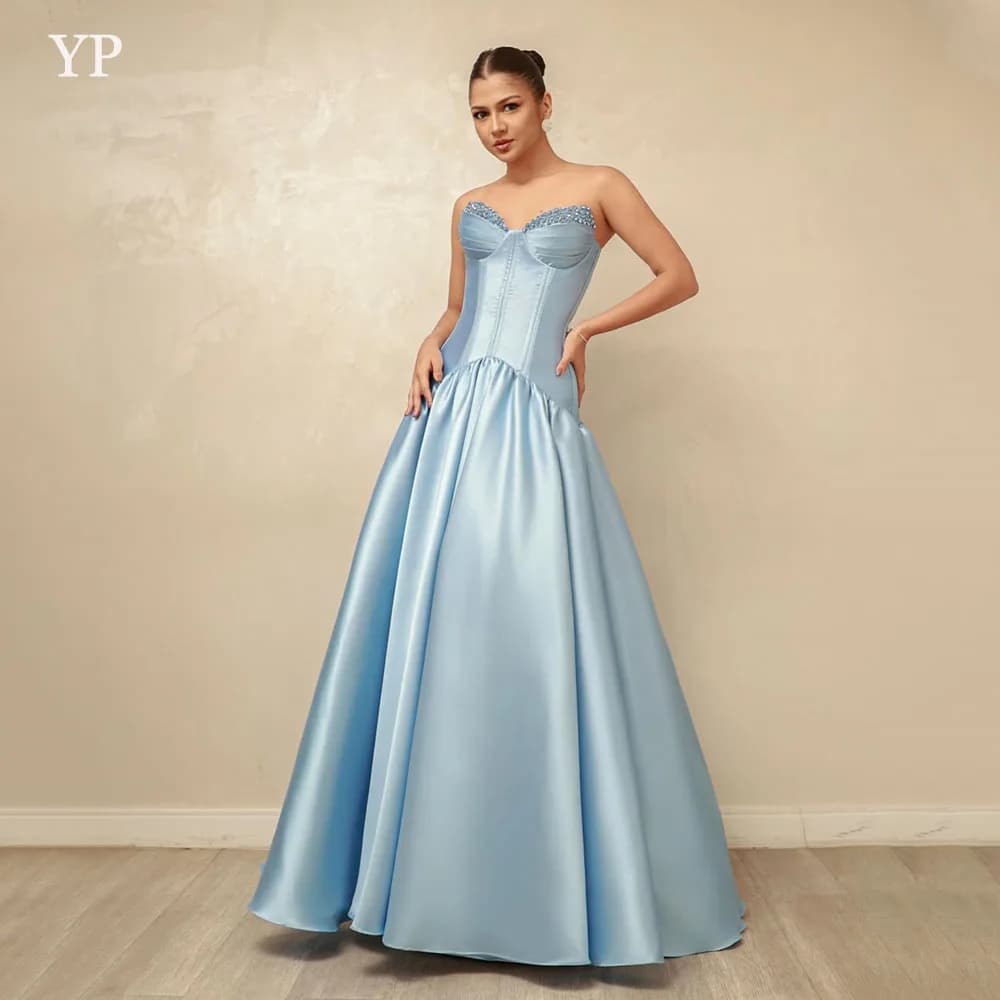 YP Elegant Blue Satin Arabia Evening Dresses Sweetheart Beaded Party Dresses A-line Long Special Event Dress Customized 2026