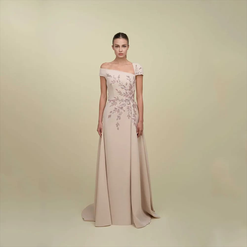 Elegant Evening Dresses Short Sleeves Beading Flowers Mermaid Evening Gowns Floor Length Prom Dresses Customized 2026