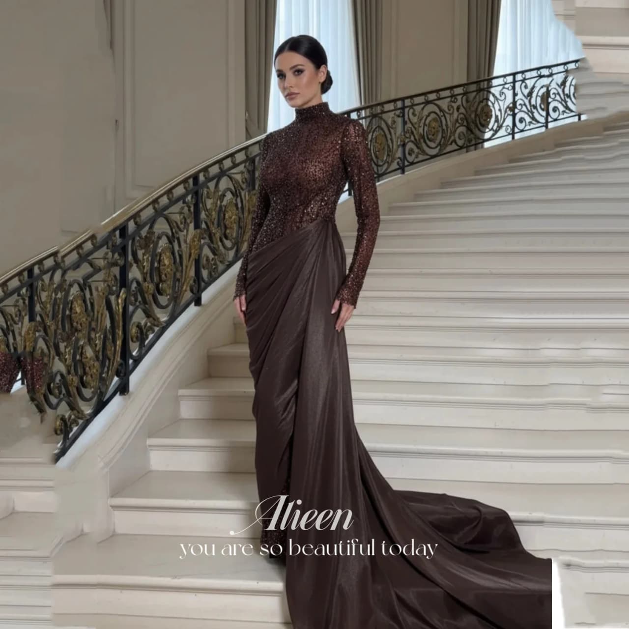 Aileen فساتين سهرة Prom Dress Brown Evening Dresses for Special Occasions Vestidos De Festa Customized Mermaid Elegant Party