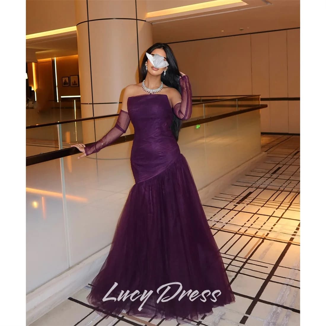 Lucy Satin Strapless Purple Mermaid Evening Dress 2026 Prom Dress Glamourous Custom Made Formal Evening Ruched Customized