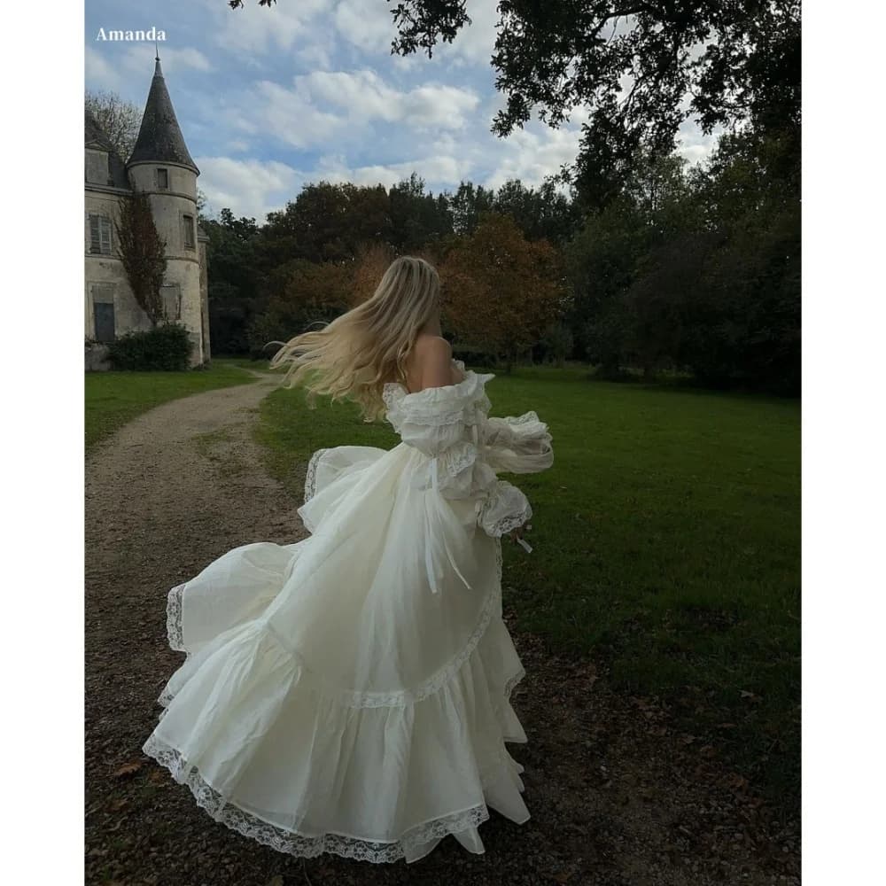 Amanda Customized White One Shoulder Long Sleeves Prom Dresses Organza vestidos de noche Floor-Length A-line Formal Evening 2025