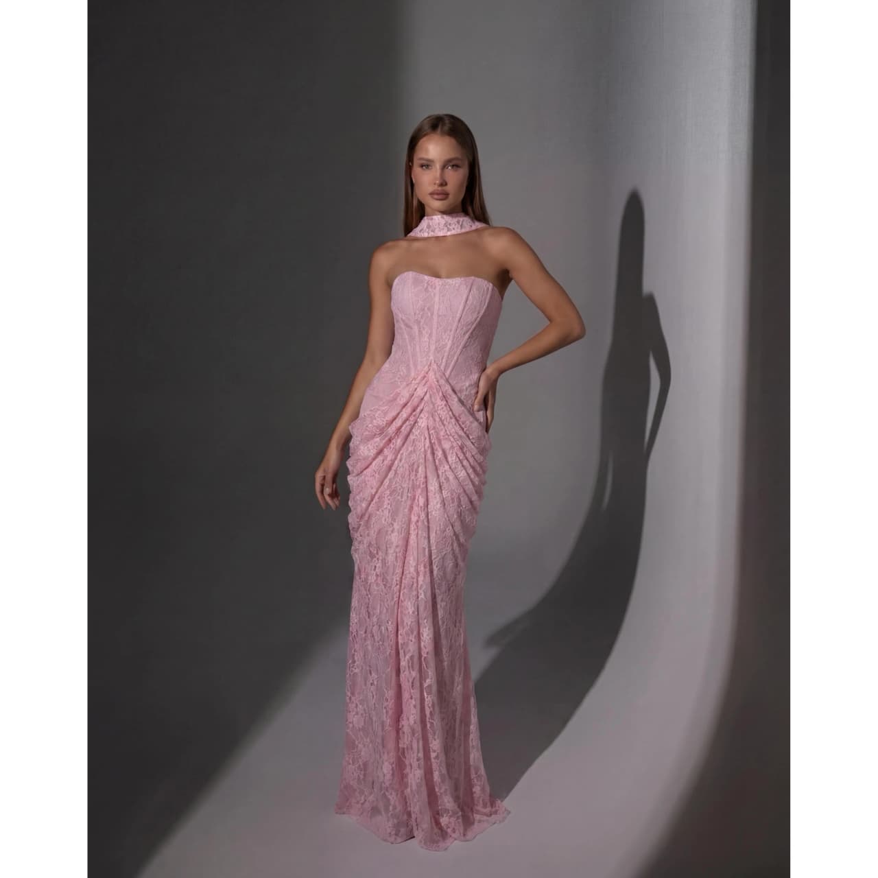 Lucy Lace Strapless pink Mermaid Evening Dress 2026 Prom Dress Elegant Beautiful Stylish Lace Customized Robes de Soirée