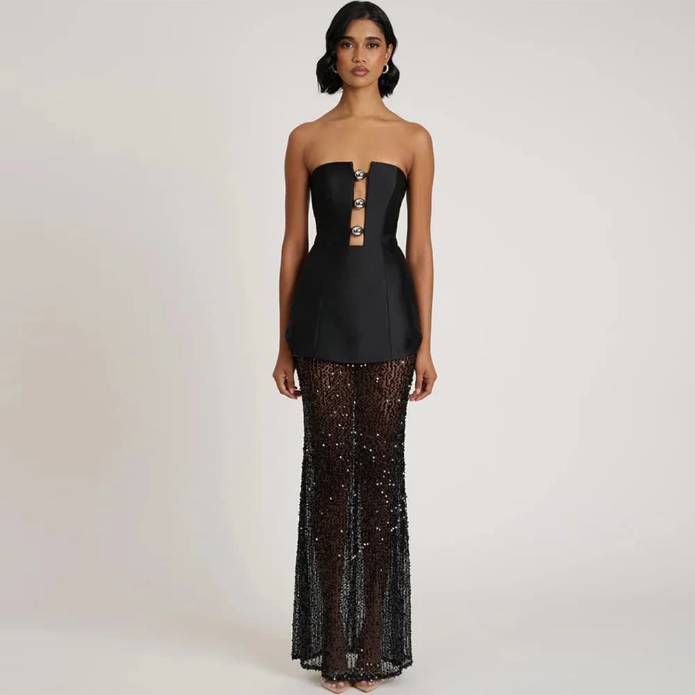 Exquisite Black Satin Evening Dress Classic Strapless Mermaid Party Dresses Delicate Beading Customized Special Occasion Gowns