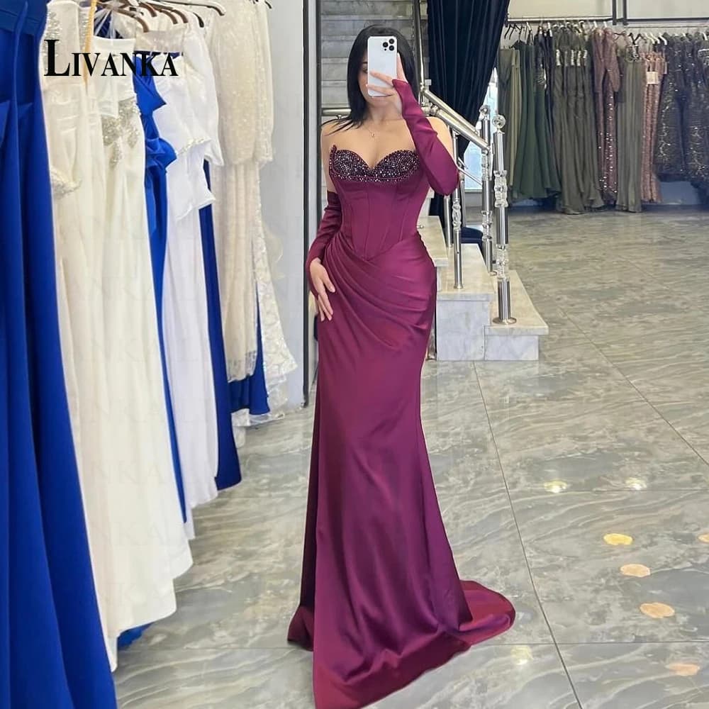 LIVANKA Elegant Sweetheart Evening Dress for Woman Mermaid with Slit Corset Saudi Arabric Vestido de Graduacion Customized