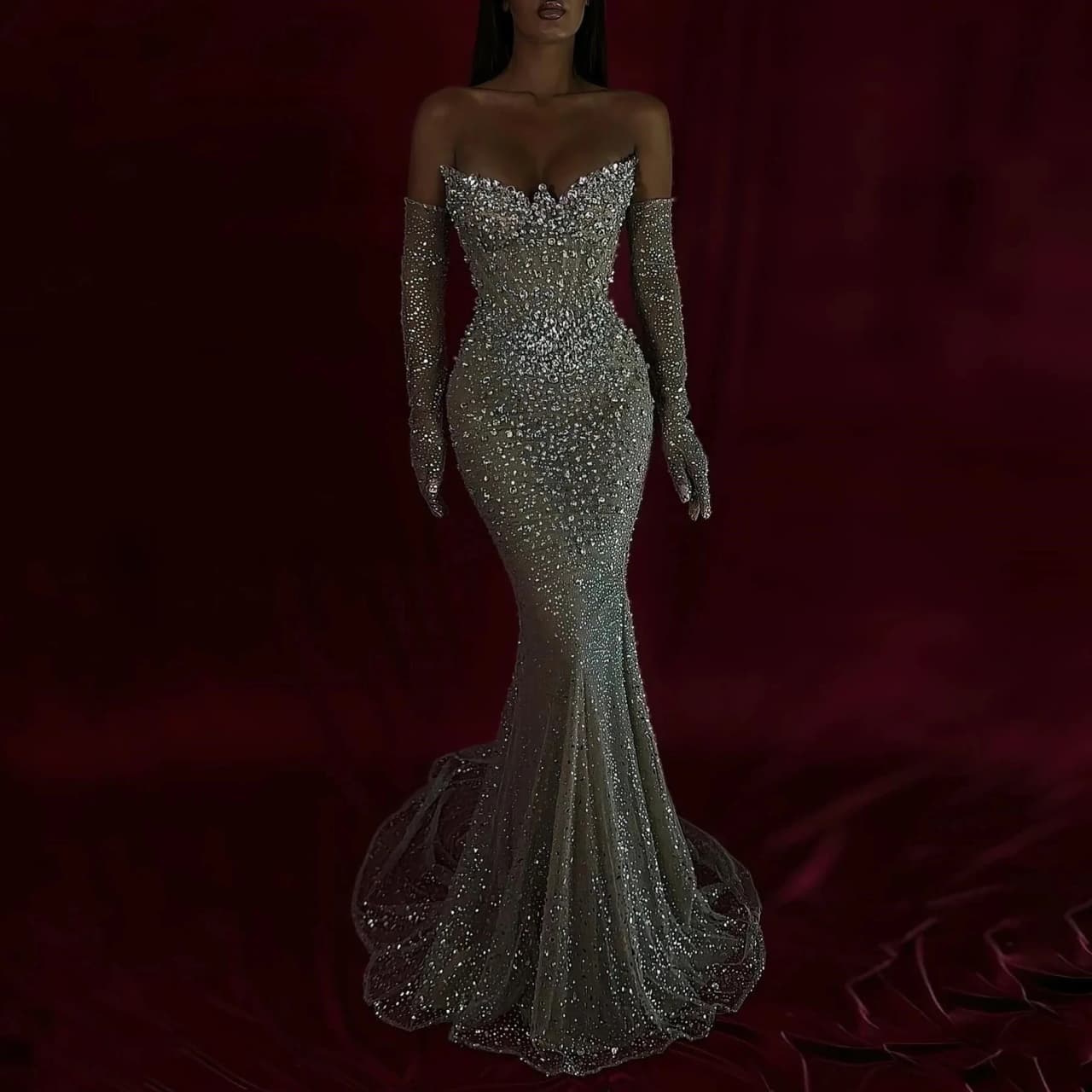 Sparkly African Aso Ebi Evening Dresses Mermaid V-neck Sequins Beaded Party Gown Prom Dresses For Black Girls Customized