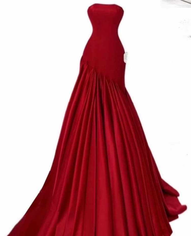 Luxury Satin Strapless Mermaid Maxi Dress Back Corset Lace Up Red Formal Evening Gown for Wedding Gala Red Carpet