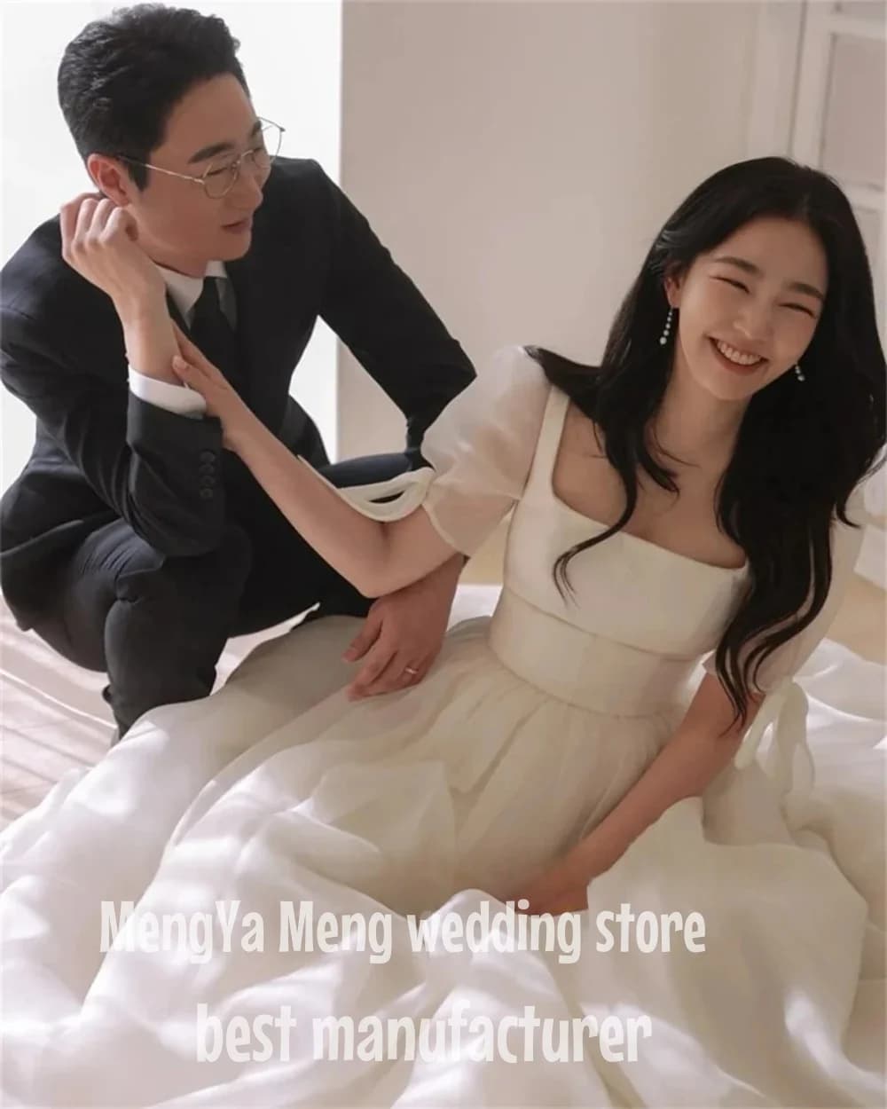 ZHUISHU Simple Square Neck Korea Garden Wedding Dresses Puff Sleeves Princess  Customized Organza Bride Gowns Party Bride
