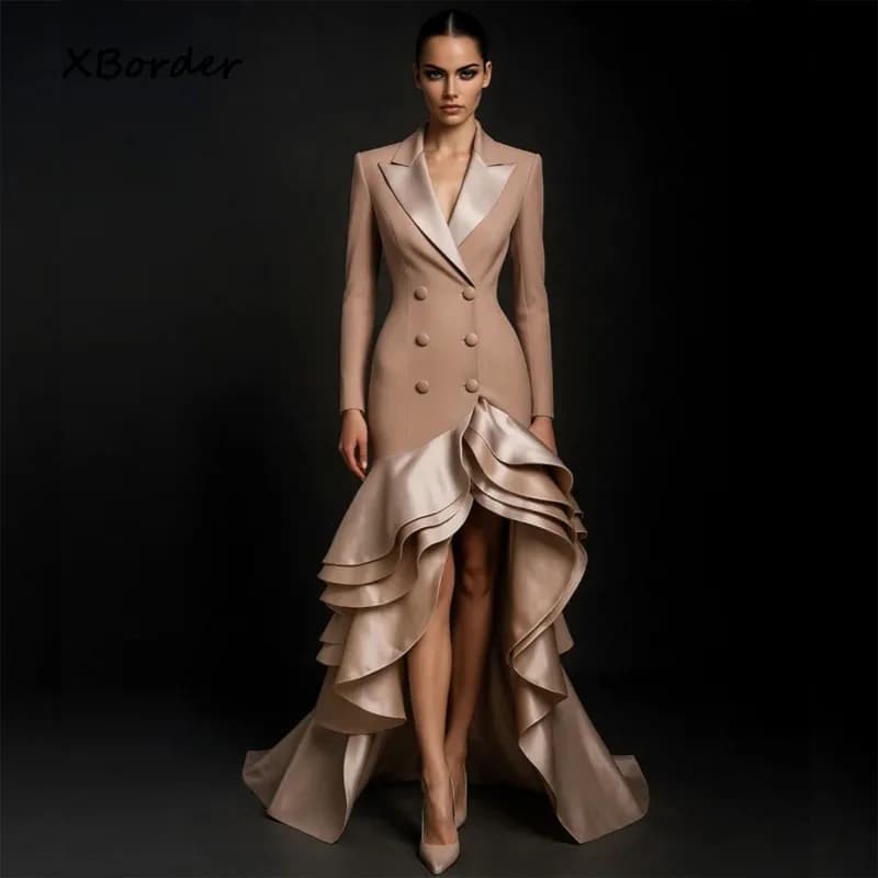 Customized Evening Dresses Elegant Pleat Long Sleeve Fashion Chapel Train Tiered Gowns Special Occasion Female Mermaid Vestidos