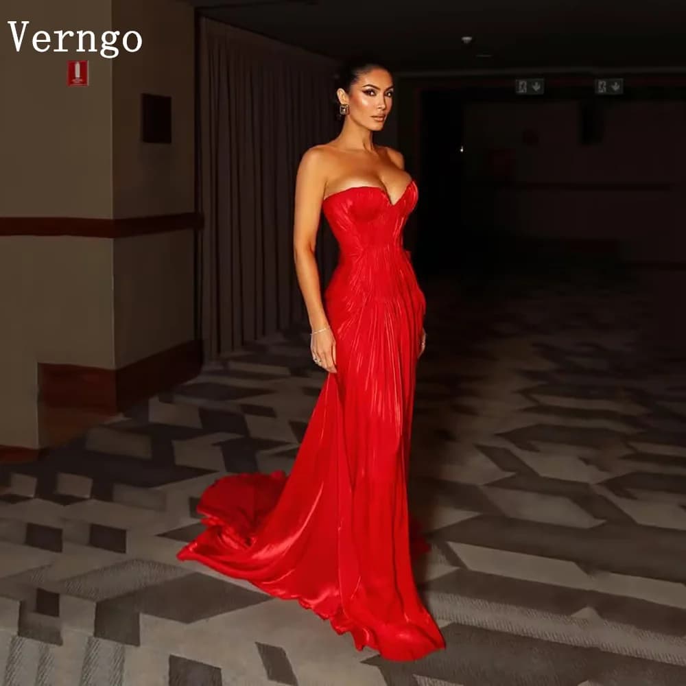 Verngo Sexy Red Shiny Satin Evening Dress Sweetheart Mermaid Prom Party Gowns Modern Night Prom Gowns Customized