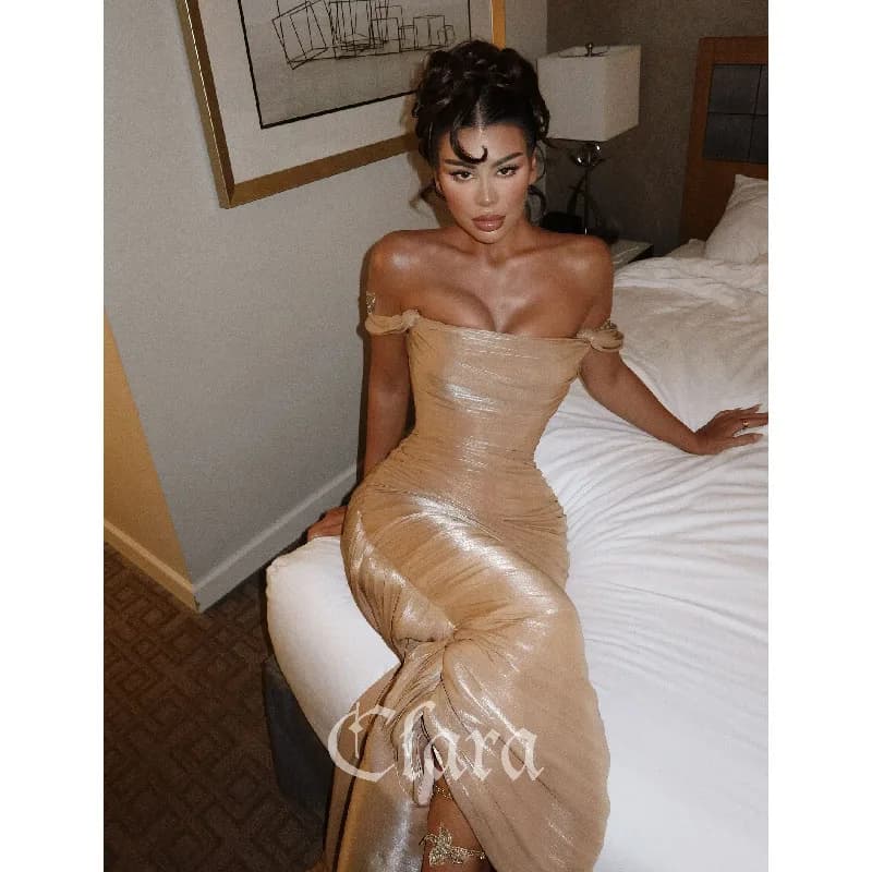 Clara Mermaid Pleat Shiny Off The Shoulder Evening Dresses Formal Party Gowns for Women Elegant Prom Gown Customize 2026 new