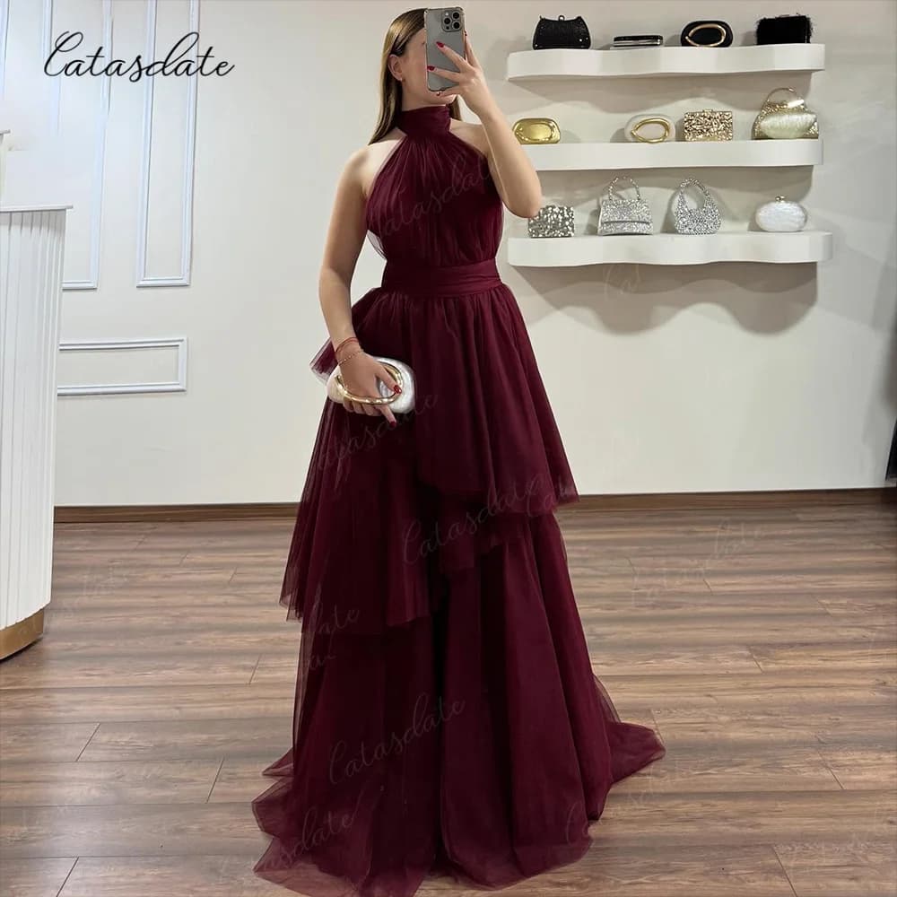 Catasdate Hater Evening Dress A Line Party Gowns Tiered Layers Formal Occasion Dress Prom Gown vestidos de fiesta Customized