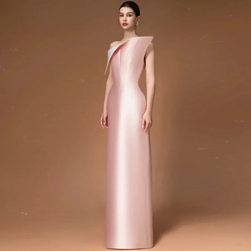 Classic Pink Satin Evening Dress Delicate Straight Customized Celebrity Gowns Fashion Sleeveless Zipper Back Party Dresses