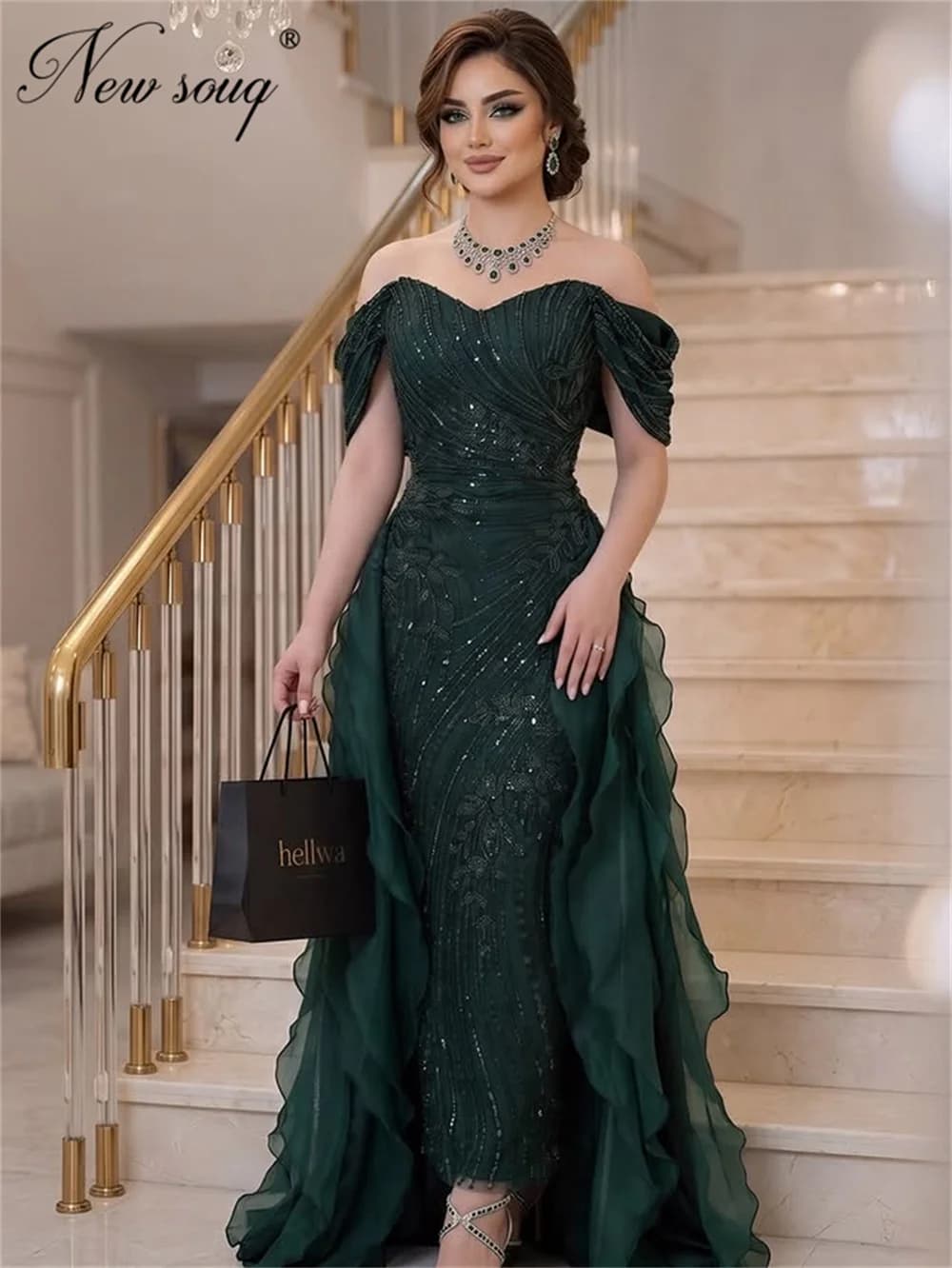 Arabic Two Pieces Red Beading Party Dresses For Weddings Luxury Sheer Neck Crystals Evening Dress Female Prom Dress Customized