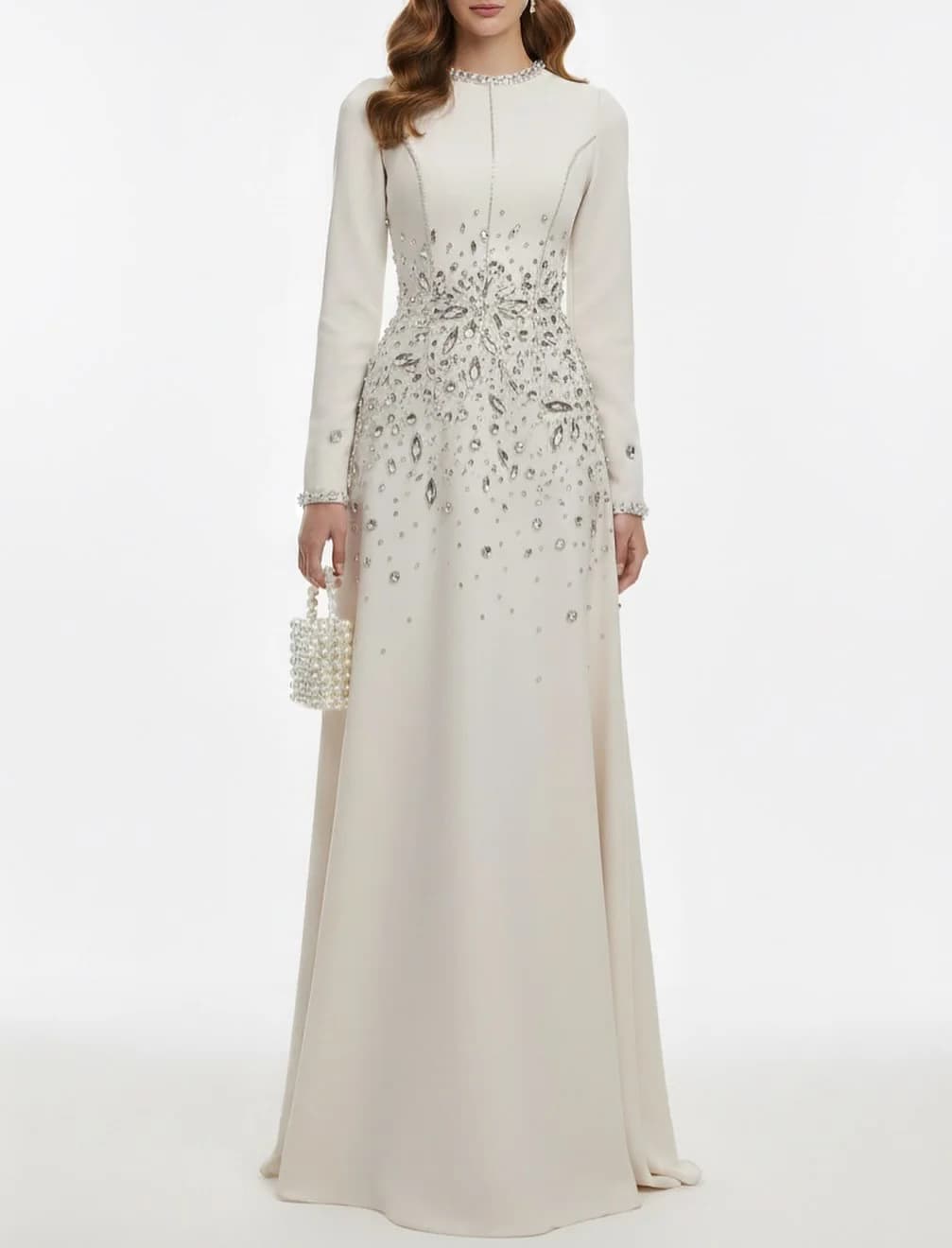 Customized Luxurious Elegant Evening Dresses A Line Satin Jewel Neck Floor Length Rhinestone Beads Happy Gift Party Prom Formal