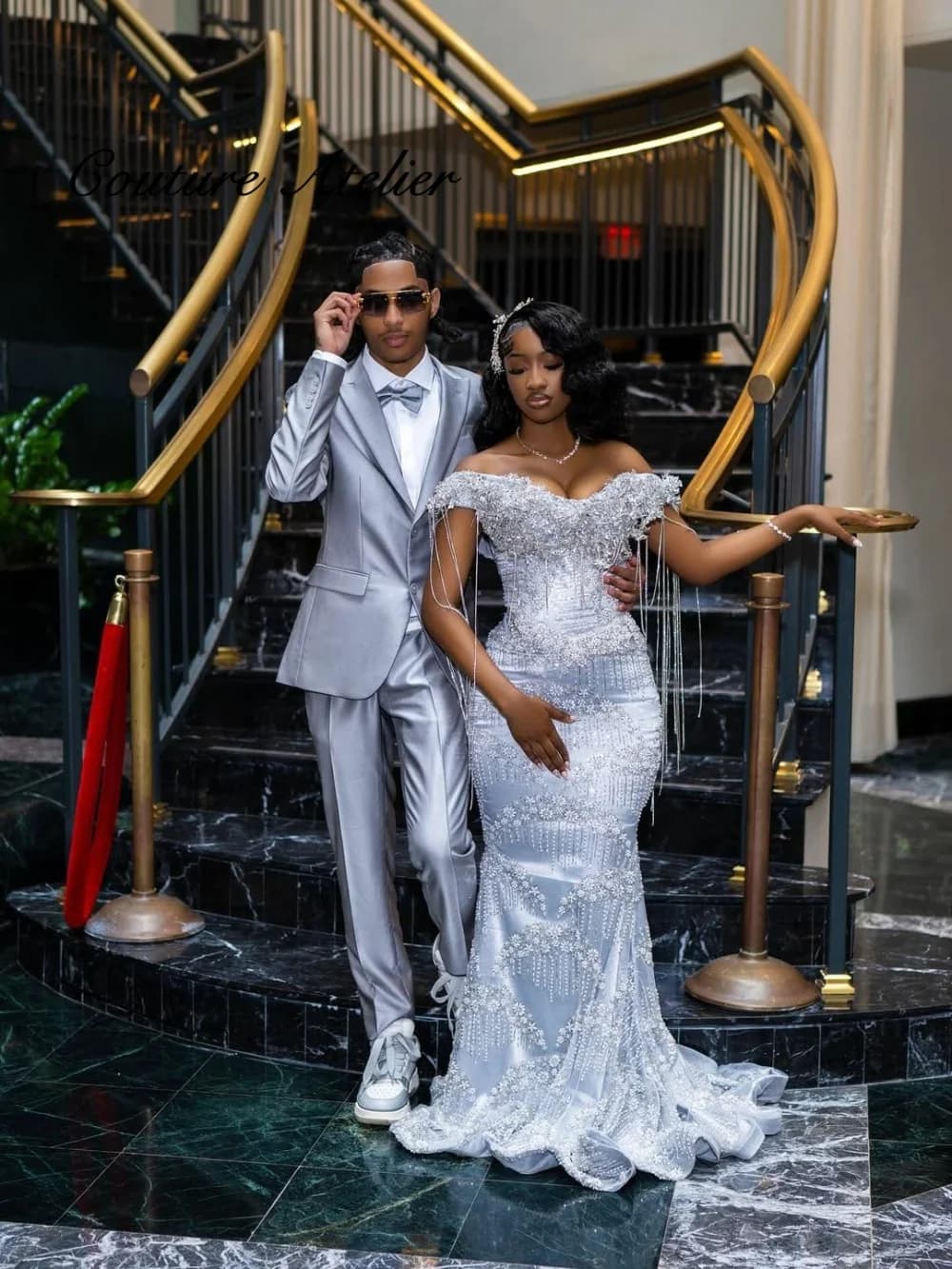 Aso Ebi Style Luxury Silver Beading Prom Dresses Blackgirls Luxury Gowns Elegant Evening Dress Wedding Party Mermaid Customized