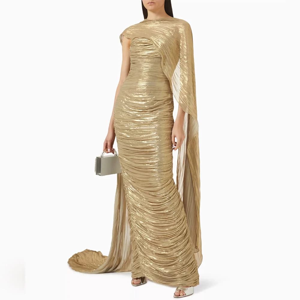 Graceful Gold Organza Evening Dress Simple Strapless Mermaid Customized Party Dresses Fashion Watteau Train Celebrity Gowns