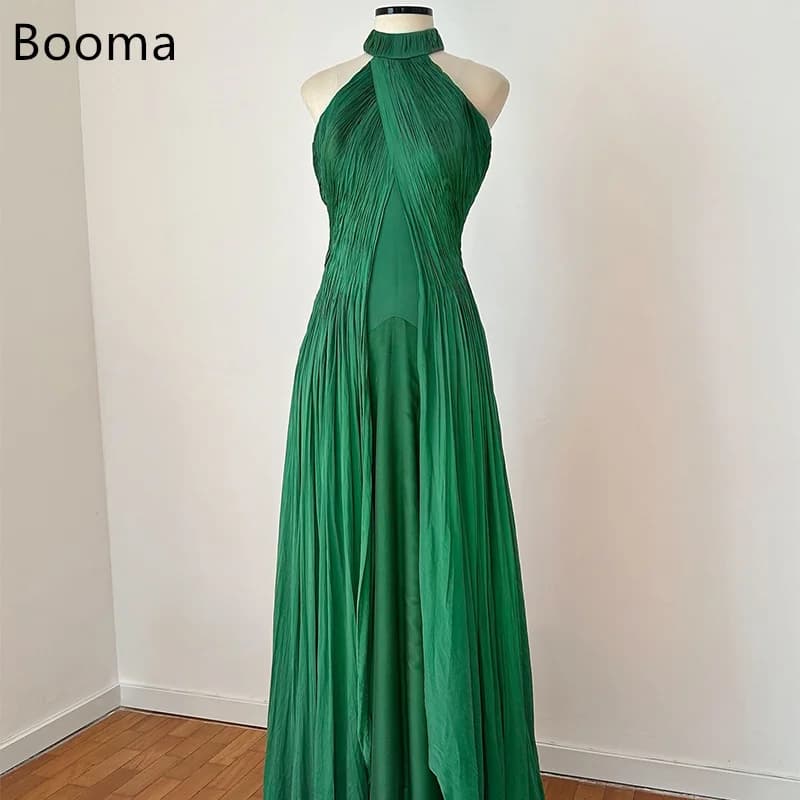 Booma A-Line Sleeveless Pleat Backless Evening Dresses Long Formal Dresses for Women Elegant Prom Gowns Custom Made
