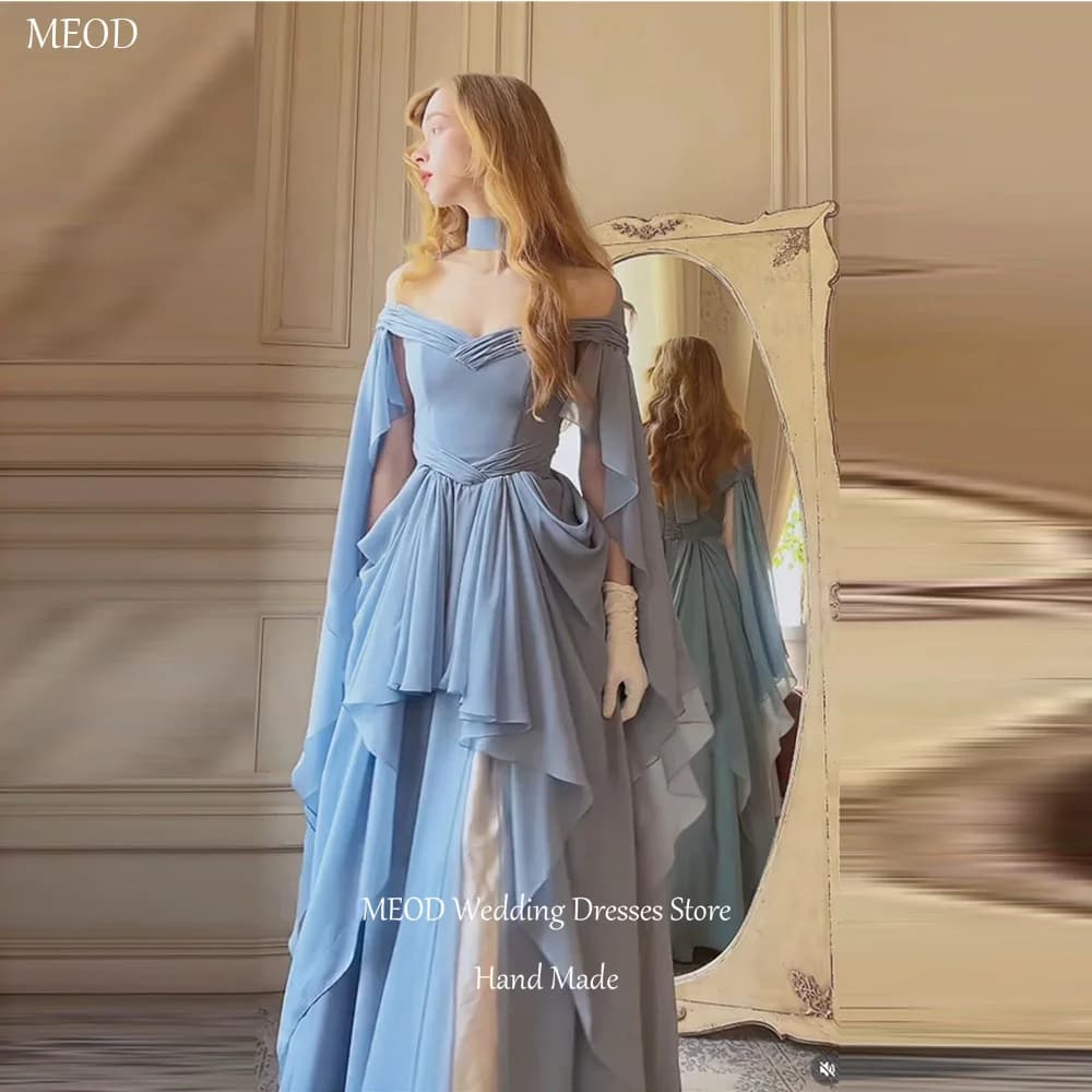 MEOD Sky Blue Chiffon Evening Gowns Off The Shoulder Modern Elegant Prom Dresses A Line Floor Length Sweetheart Gown Customized