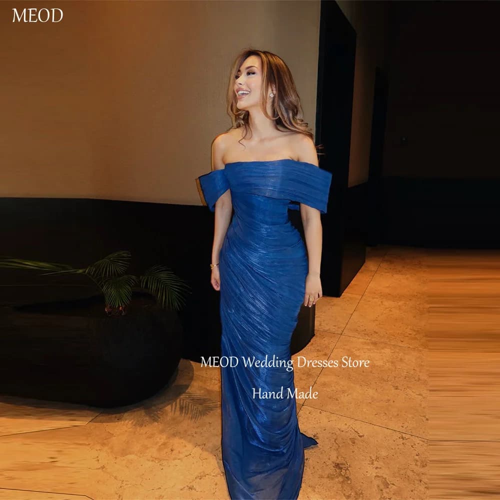 MEOD Blue Chiffon Evening Dresses Strapless Off The Shoulder Formal Prom Gowns Elegant Floor Length Vintage Dress Customized