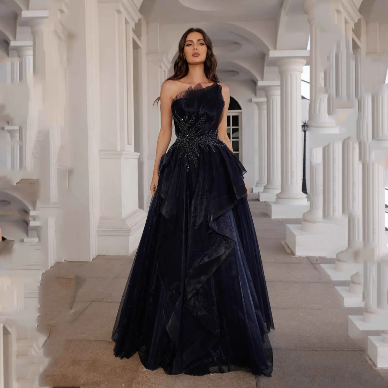 Lorrtta Elegant Party Dresses 2025 Robes of Soirée Women's Evening Dress A-line Beads Dark Blue Customized Платье Вечернее Prom
