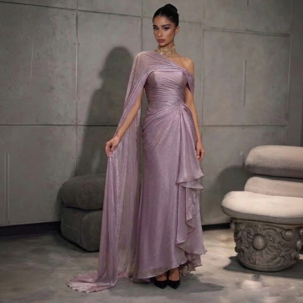 Sharon Said 2026 Women's Formal Birthday Gown Pink Elegant One Shoulder Evening Dress with Draped Cape Arabic SF199 Customized