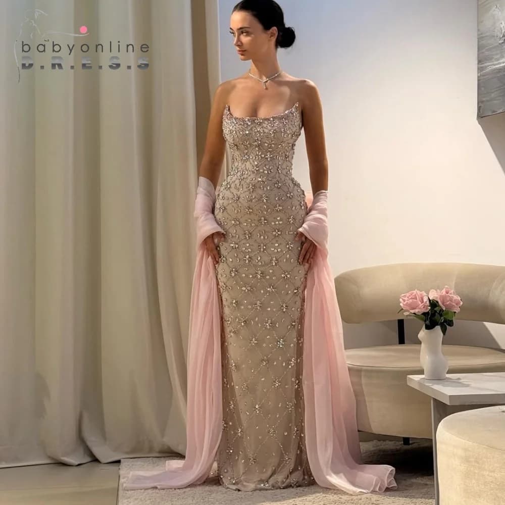 BABYONLINE Customized Strapless Luxury Evening Dress Crystal-embellished Mermaid Bodice فساتين سهرة Corset Party Gown