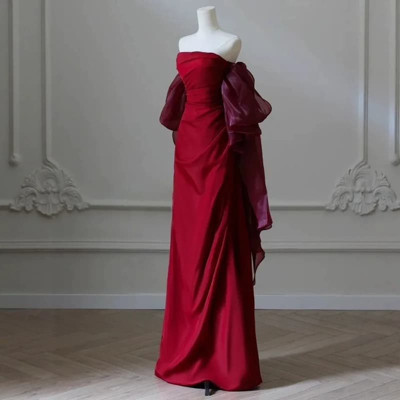 2026 New Chinese Style Morning Robe Bridal Wedding Toast Dress Engagement Dress High End Niche French Strapless Dress Elegant