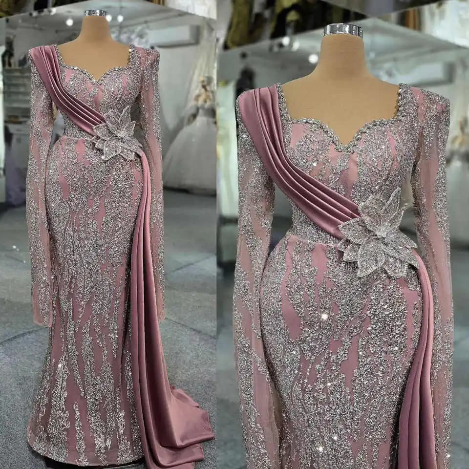 Luxury Evening Dresses Slim-line Slit Bling Sequins V-Neck Court Gown Party Dress Formal Occasion Vestido De Novia Customized