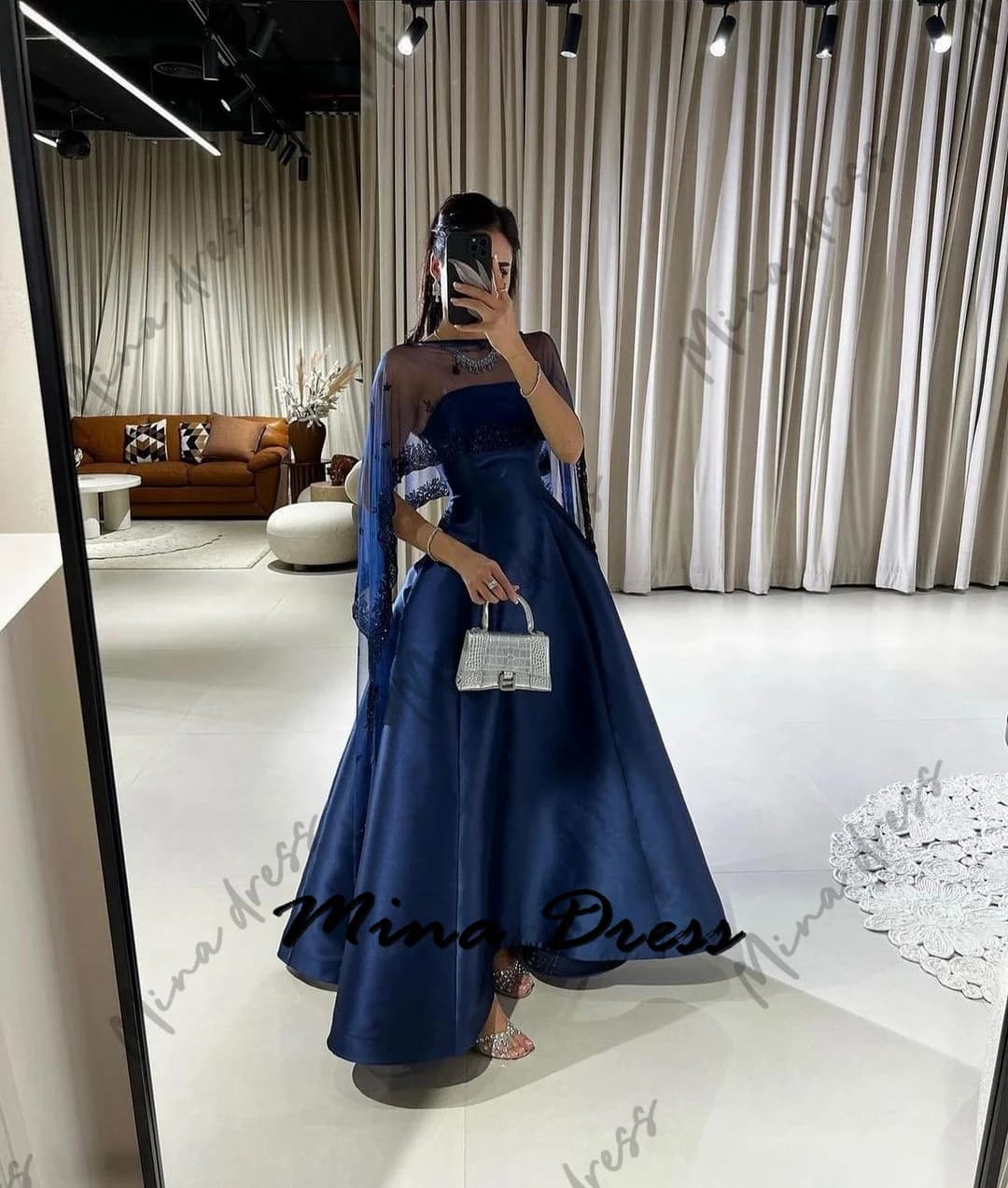 Mina Customized Sequins Luxurious Women's Evening Dresses for Special Occasions Shawl Sleeveless Backless Saudi ArabiaArab Party