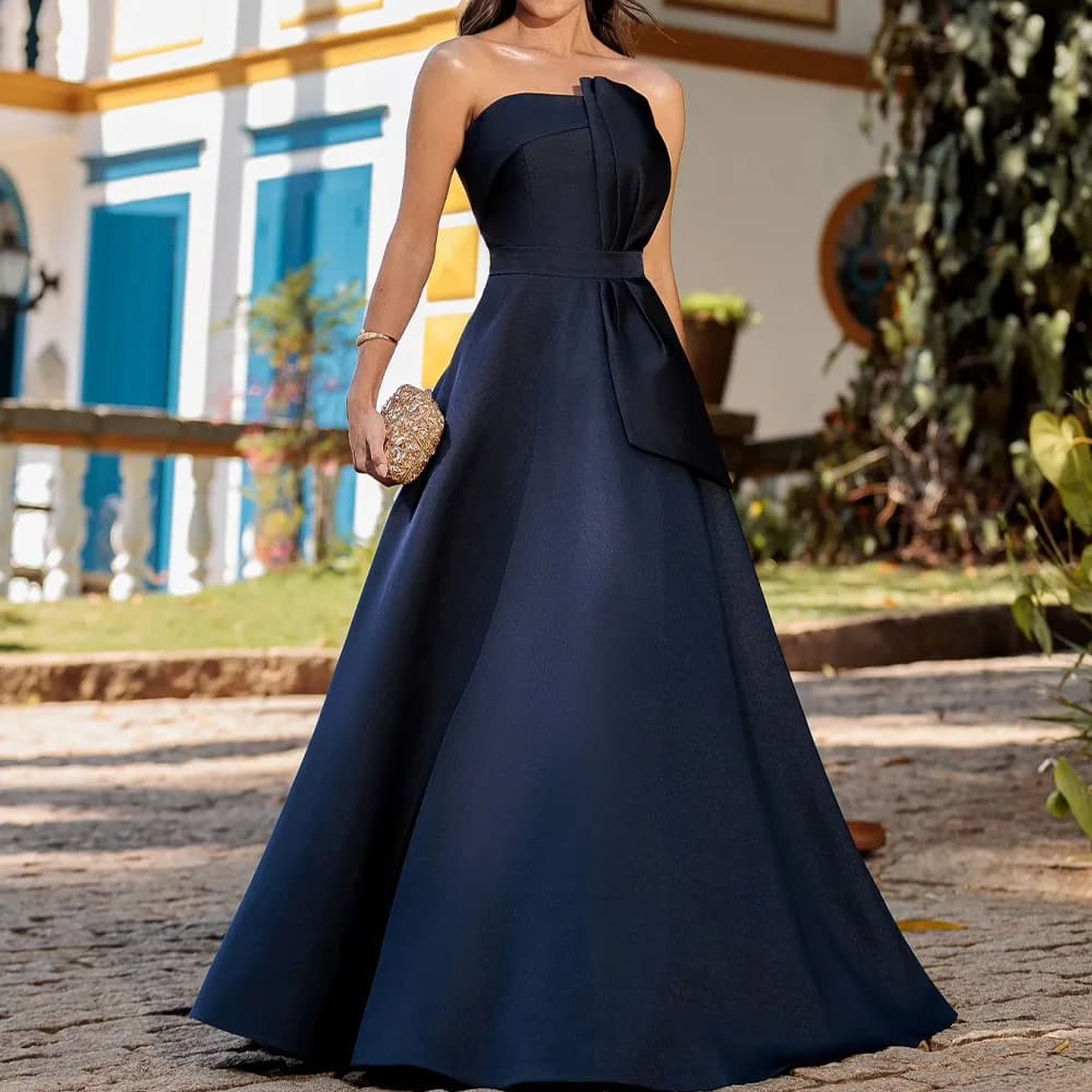 Backless Elegant Classic Evening Dresses Formal Party Prom Gowns Floor-Length A-Line Strapless Evening Prom Dresses Customized