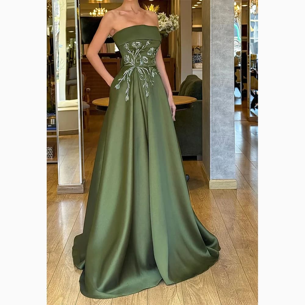 Customized Luxury Applique Evening Dress Strapless Sleveesless A-line Floor Length Prom Gown Elegant Formal Party Dresses