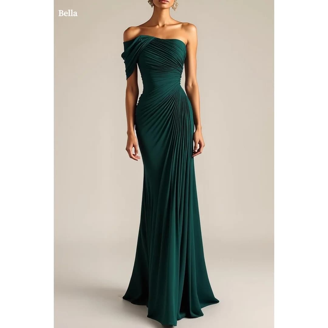 Bella Customized Satin One Shoulder Ruched Mermaid Prom Dress robes de soirée party dresses prom dress for women emerald green