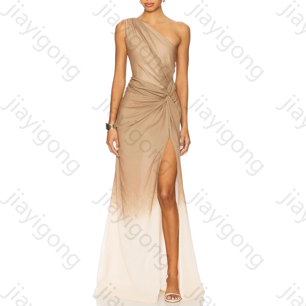 Customized Sexy One-shoulder Sleeveless Evening Dresses Elegant Side Slit Celebrity Dress Exquisite High Quality Prom Party Gown