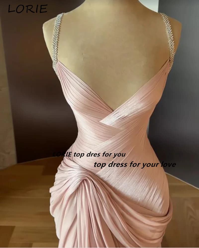 LORIE Shiny Party Dress Spaghetti Straps Mermaid Pleat Evening Dress Ruched Prom Dress Crepe Sparkly Party Gown Club Customized