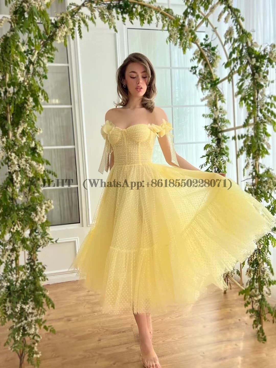 Dotted Tulle Off Shoulder Prom Dress for Women Sweetheart Midi Puffy Formal Party Gowns Evening Dresses Party Dress