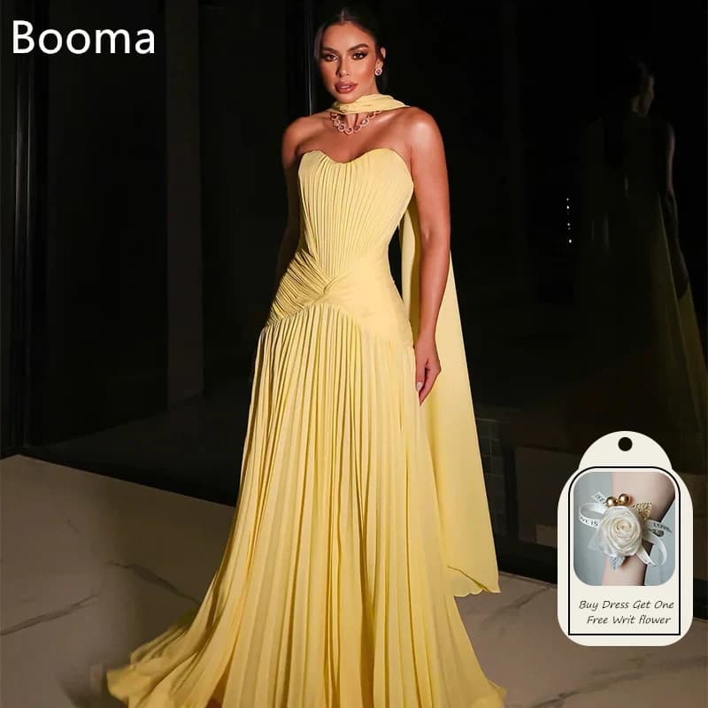 Booma A-Line Pleat Yellow Evening Dresses Sleeveless Strapless Formal Dresses for Women Elegant Prom Gowns Custom Made 2025