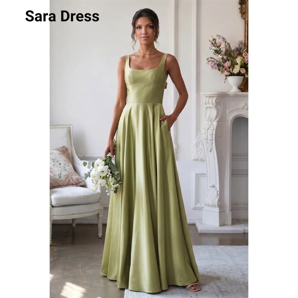 Sara Custom Square Neck A-line Backless Sleeveless Evening Dresses Woman Elegant Party Dresses 2026 Luxury Evening Prom Dress