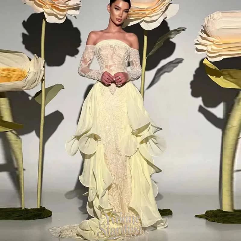 Yvonne Butter Yellow Prom Dress 2026 Saudi Arabia Premium Off Shoulder Mermaid Formal Gown Embroidery Evening Dress Customized