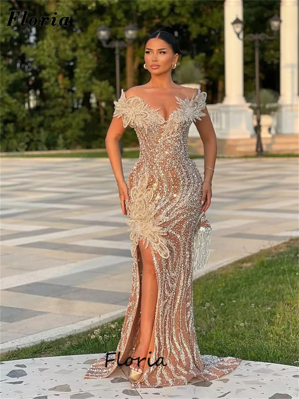 Sparkly Beading Evening Dresses Robes De Soiree Arabic Dubai Prom Dress For Women 2025 Split Side Wedding Party Gowns Customized