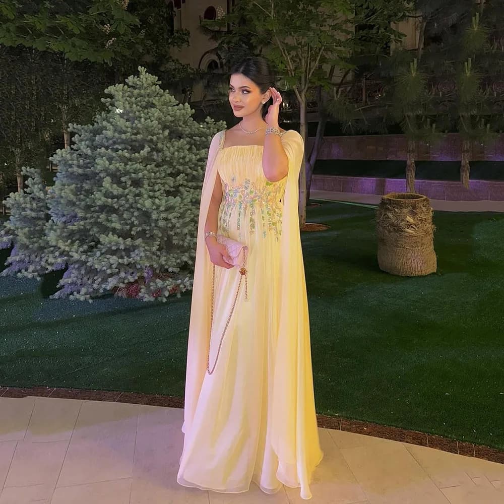Msikoods Luxury Evening Dresses 2026 Beading Sequins Prom Dress Cape SleevesParty Gown Women Formal Occasion Dress Customized