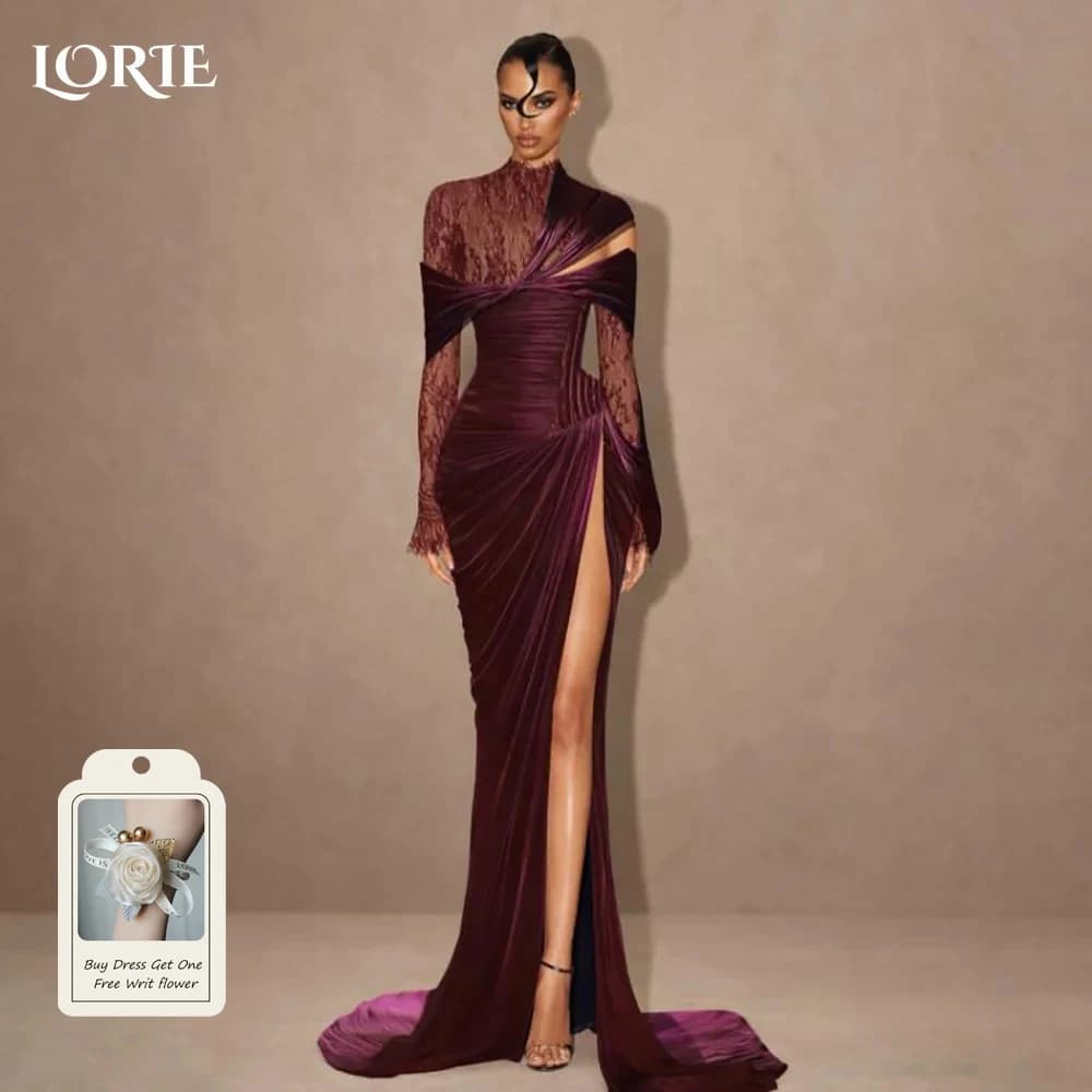 LORIE Modest Crepe Evening Dresses Elegant Cool Deep High Collar Corset Mermaid Arabia Prom Gown Ruffle Party Dresses Customized